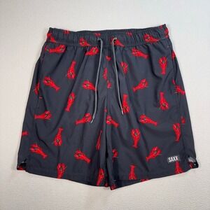 Saxx Oh Buoy 2N1 7" Swim Shorts Men's M Gray Lobster BallPark Lined Stretch